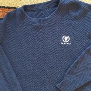 Caesars Palace Casino Vintage Old Money Preppy Navy Blue Textured Knit Sweater *